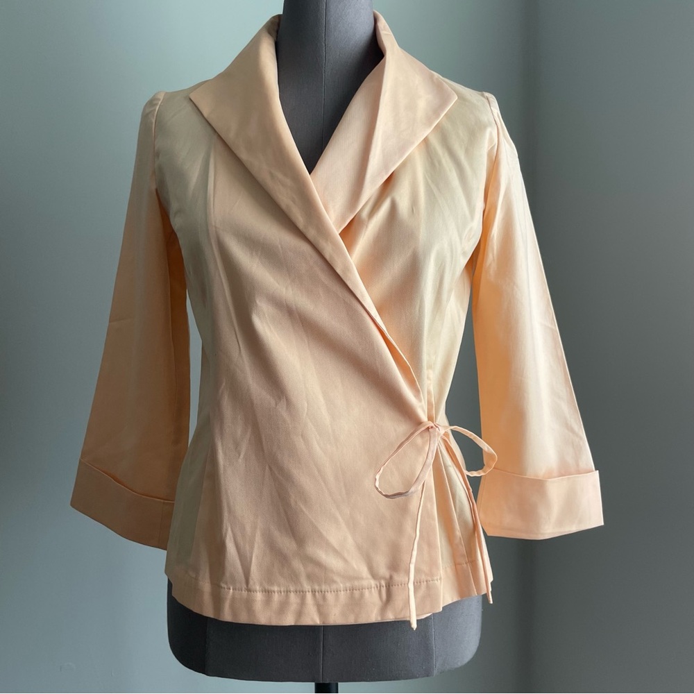 Adrienne Vittadini peach colored wrap front jacket. Cotton